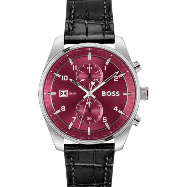 Hugo Boss Montre chronographe argentée à bracelet en cuir embossé façon alligator