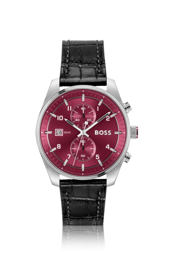 Hugo Boss Montre chronographe argentée à bracelet en cuir embossé façon alligator