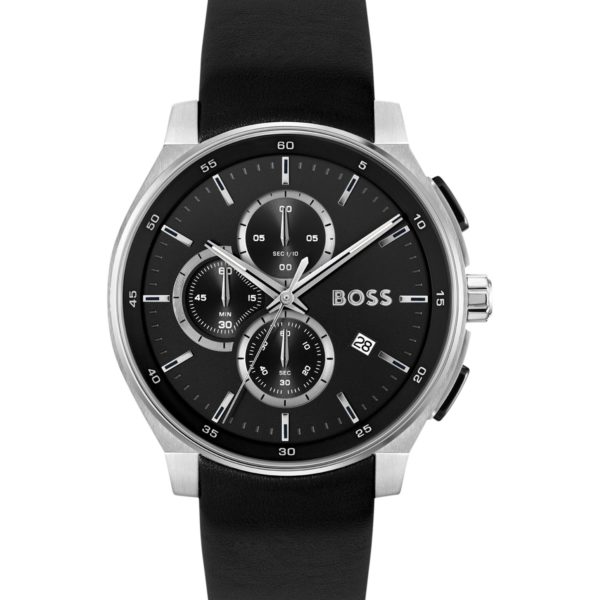 Hugo Boss Montre chronographe avec cadran mat superposé et bracelet en cuir