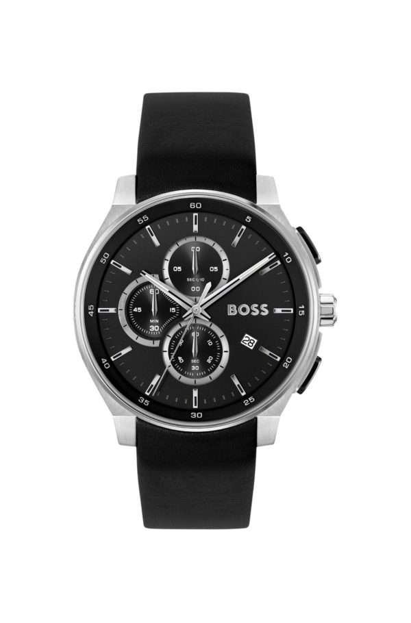 Hugo Boss Montre chronographe avec cadran mat superposé et bracelet en cuir