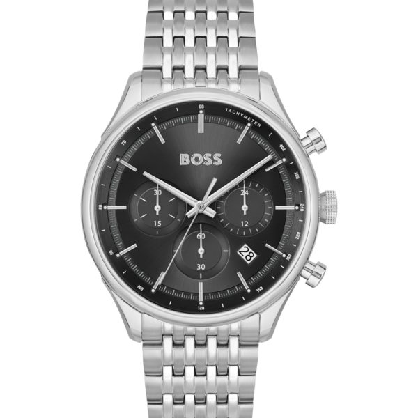 Hugo Boss Montre chronographe avec cadran noir et bracelet à maillons