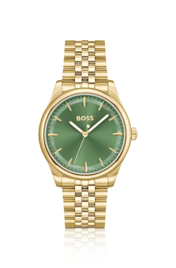 Hugo Boss Montre dorée à cadran vert et insert irisé
