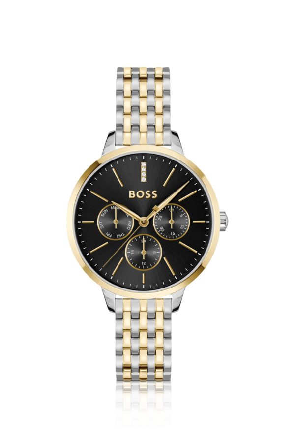 Hugo Boss Montre en acier bicolore avec cadran noir orné de strass