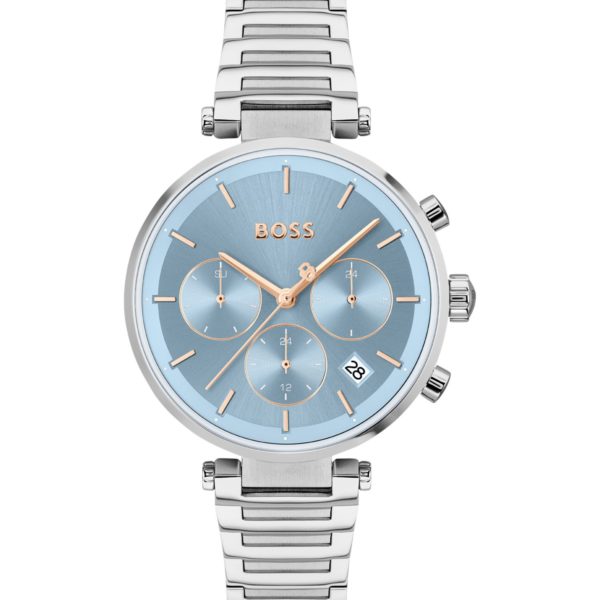 Hugo Boss Montre en acier inoxydable avec boîtier en T et cadran brossé bleu layette