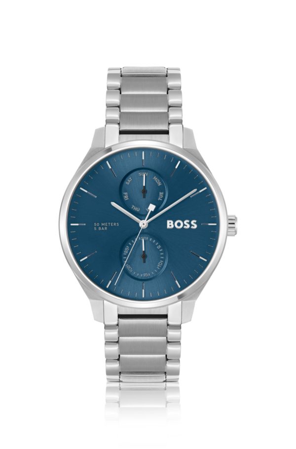 Hugo Boss Montre en acier inoxydable avec cadran bleu et bracelet à maillons