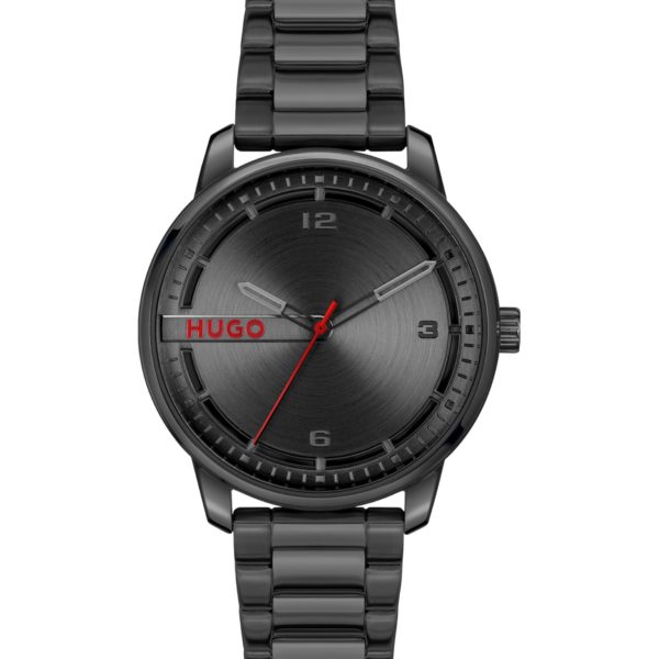 Hugo Boss Montre en acier noir à cadran brossé circulaire