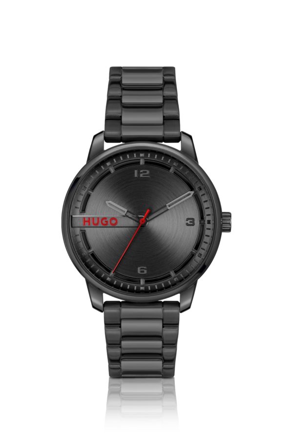 Hugo Boss Montre en acier noir à cadran brossé circulaire