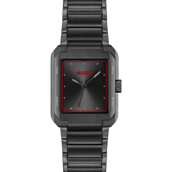 Hugo Boss Montre en acier noir avec détails rouges