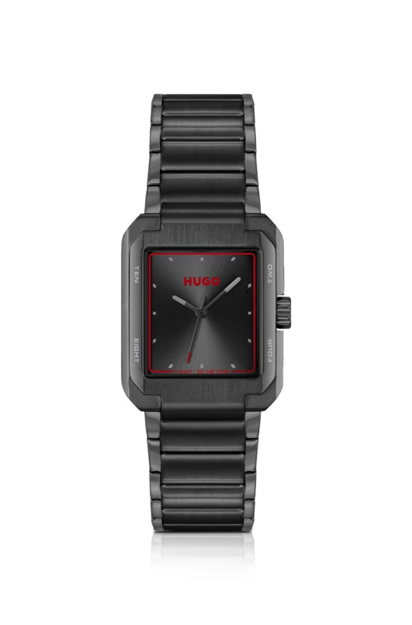 Hugo Boss Montre en acier noir avec détails rouges