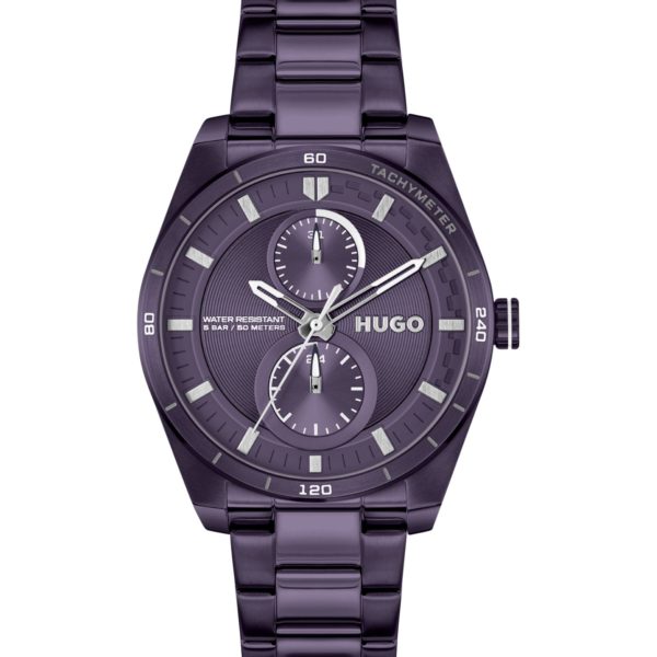 Hugo Boss Montre en acier plaqué violet avec boîtier géométrique
