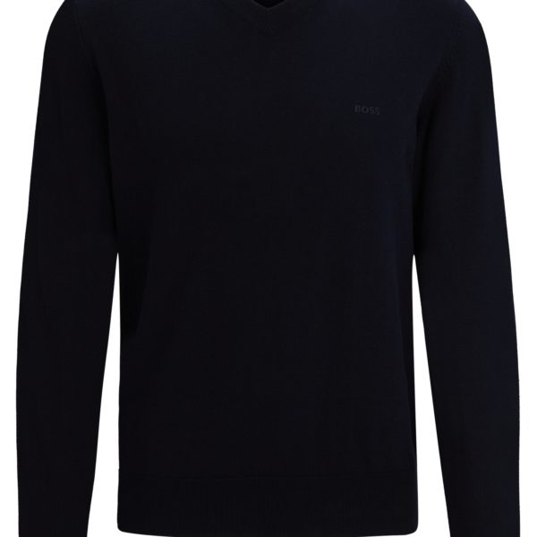 Pull à col V en pur coton avec logo brodé – Hugo Boss