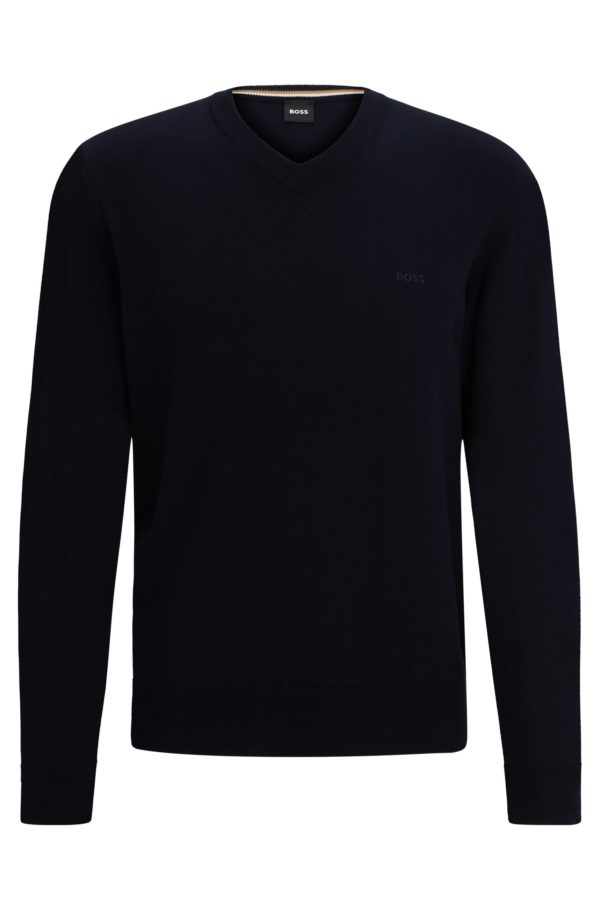 Hugo Boss Pull à col V en pur coton avec logo brodé