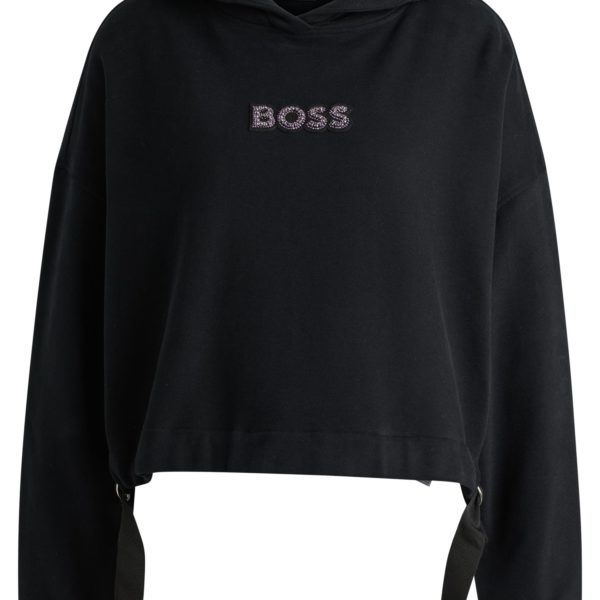 Hugo Boss Sweat à capuche en molleton de coton avec logo orné de strass