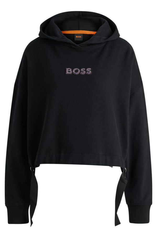 Hugo Boss Sweat à capuche en molleton de coton avec logo orné de strass