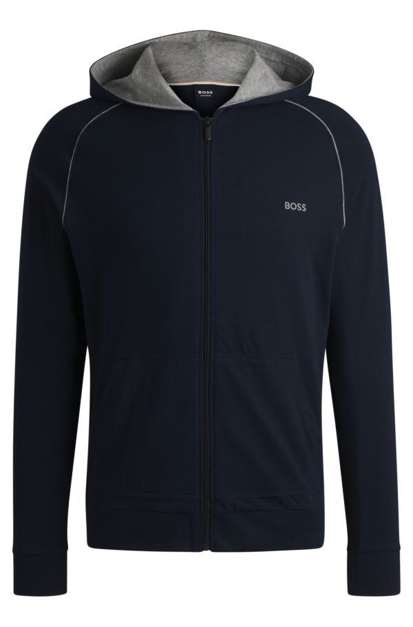 Hugo Boss Sweat zippé à capuche en coton stretch avec logo brodé