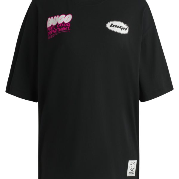 Hugo Boss T-shirt Oversize en jersey de coton avec motifs graphiques de la saison