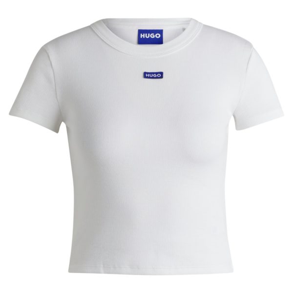 Hugo Boss T-shirt Slim en coton stretch avec étiquette logotée bleue