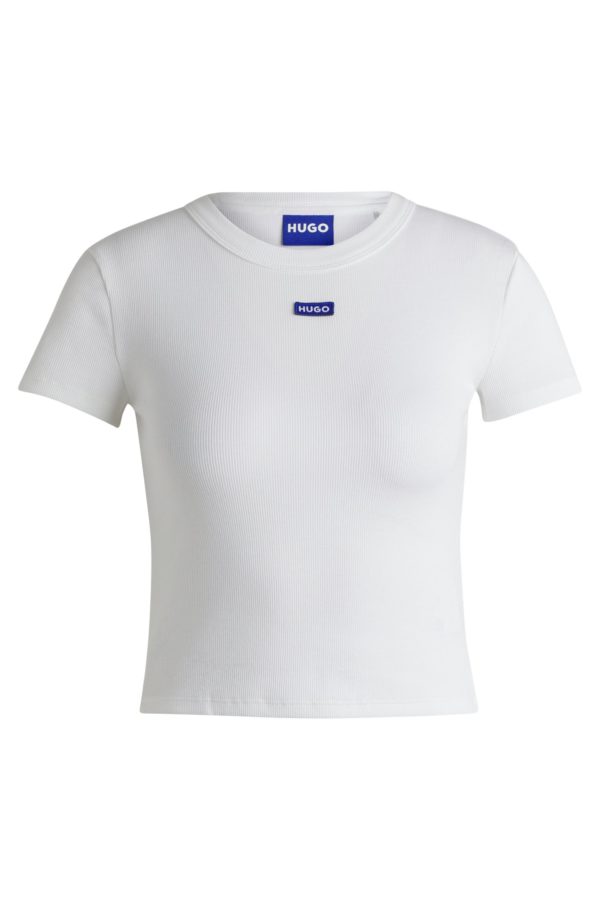 Hugo Boss T-shirt Slim en coton stretch avec étiquette logotée bleue
