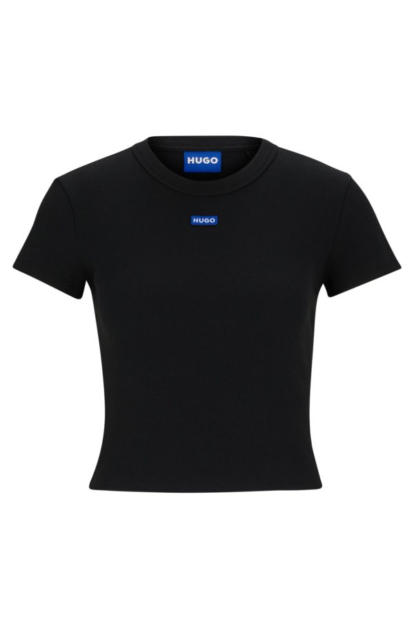 Hugo Boss T-shirt Slim en coton stretch avec étiquette logotée bleue