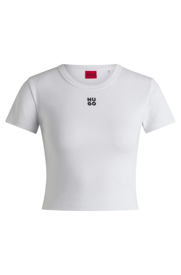 Hugo Boss T-shirt Slim en coton mélangé à logo revisité brodé