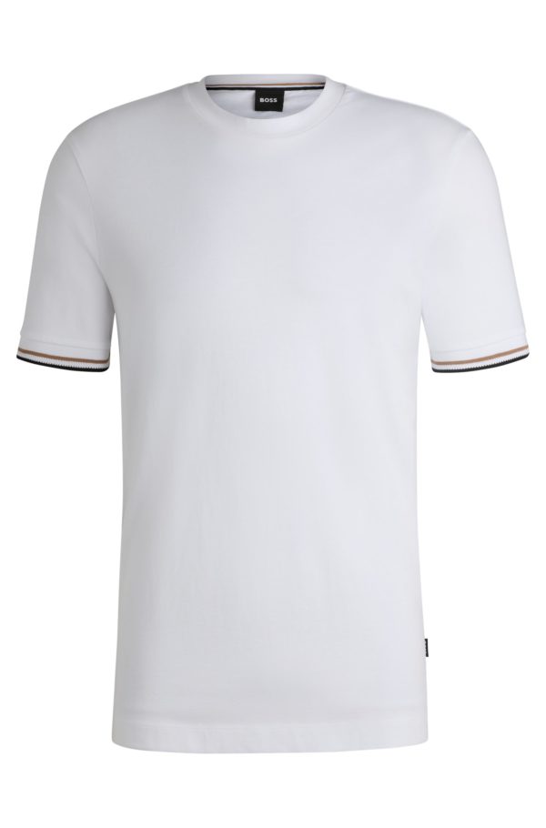 Hugo Boss T-shirt en jersey de coton avec bas de manches à rayures emblématiques