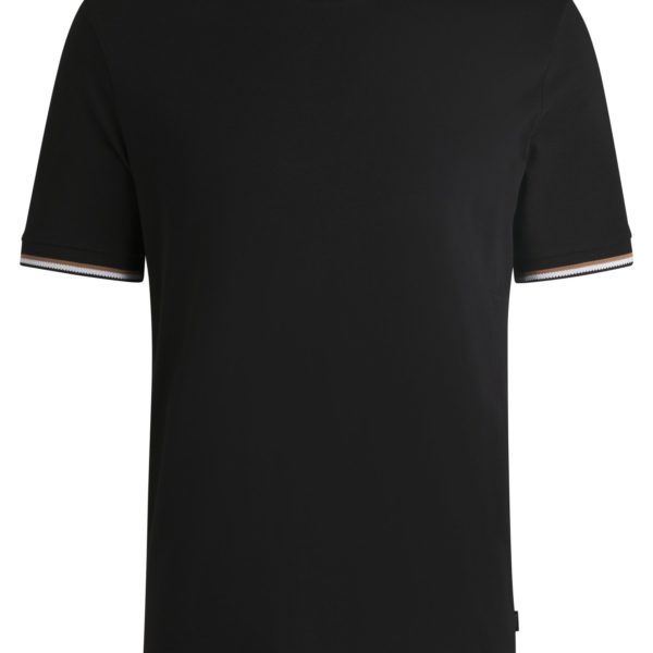 T-shirt en jersey de coton avec bas de manches à rayures emblématiques – Hugo Boss