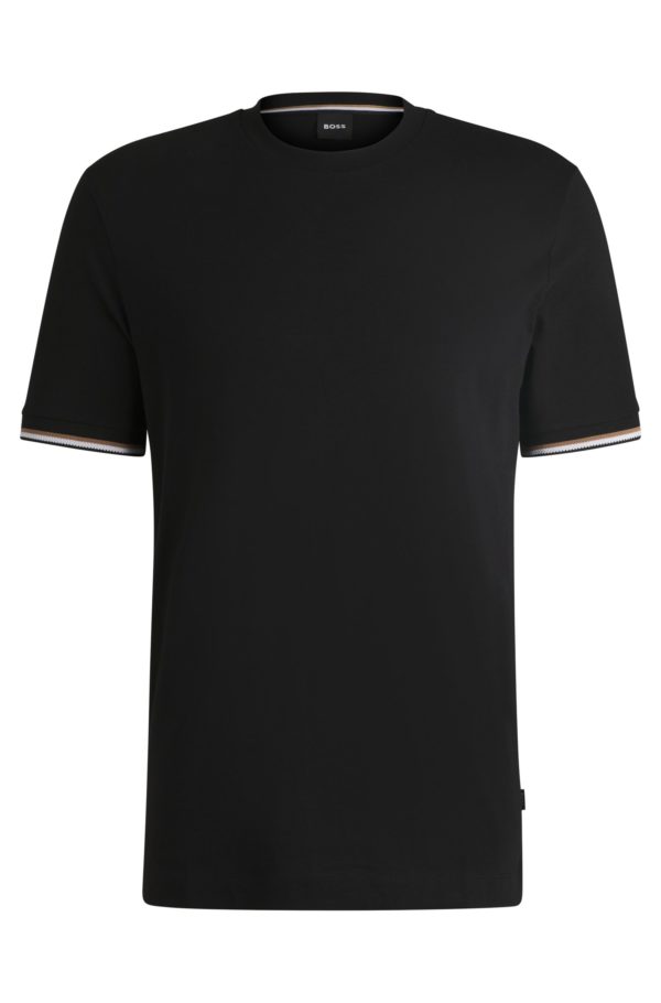 Hugo Boss T-shirt en jersey de coton avec bas de manches à rayures emblématiques