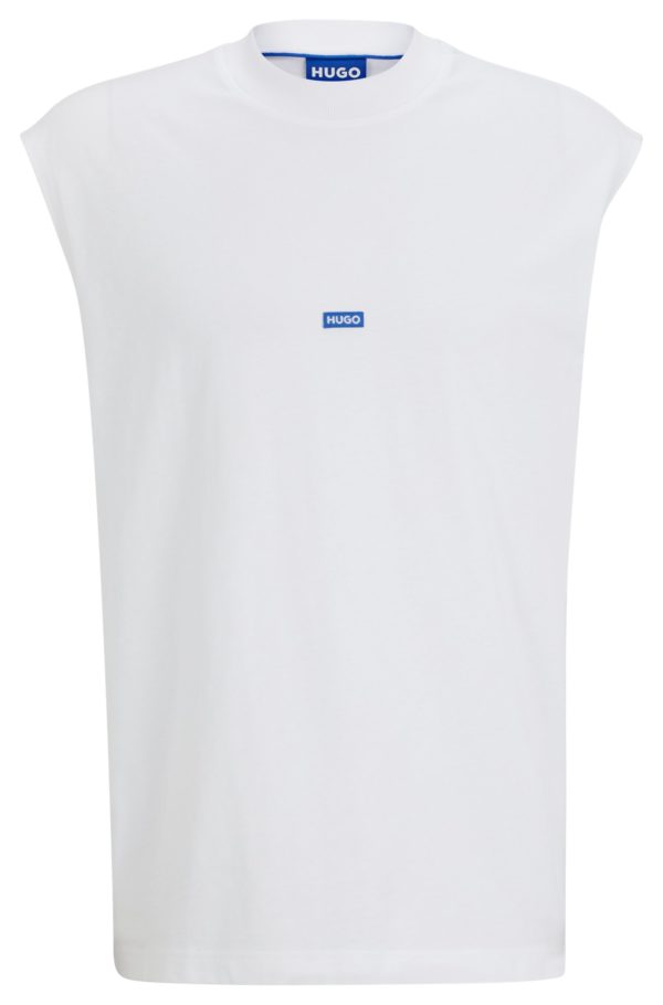 Hugo Boss T-shirt en jersey de coton sans manches avec étiquette logotée bleue