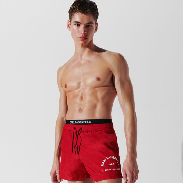 Karl Lagerfeld, Short De Bain Rue St-guillaume Double Bande À La Taille, Homme, Rouge ardent, Taille: XXS Karl Lagerfeld