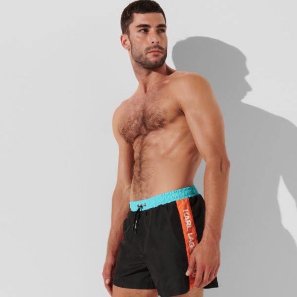 Karl Lagerfeld, Short De Bain Colorblock, Homme, Noir, Taille: XXS Karl Lagerfeld