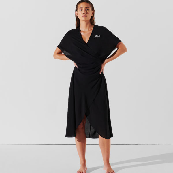 Karl Lagerfeld, Robe De Plage Portefeuille, Femme, Noir, Taille: XM Karl Lagerfeld