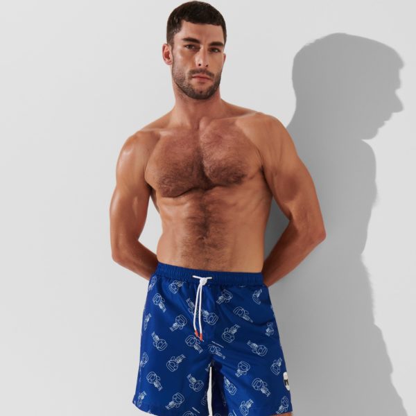 Karl Lagerfeld, Short De Bain Imprimé Ikon Façon All-over, Homme, Ikon contour avec un motif bleu, Taille: XL Karl Lagerfeld