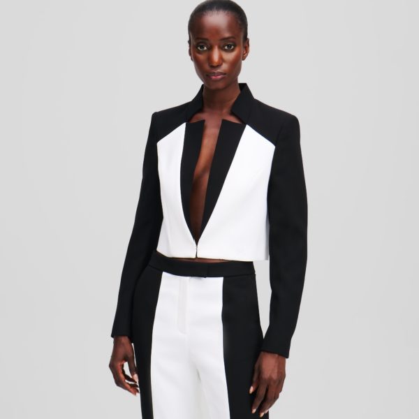 Karl Lagerfeld, Blazer Ajusté À Blocs De Couleurs, Femme, Blanc/Noir, Taille: X38 Karl Lagerfeld