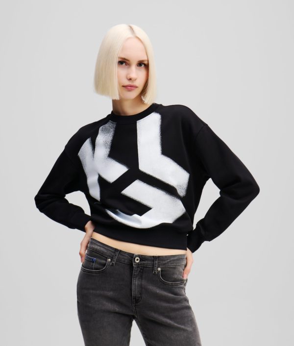 Karl Lagerfeld, Sweat-shirt Effet Délavé Klj Monogram, Femme, Noir, Taille: XXL Karl Lagerfeld