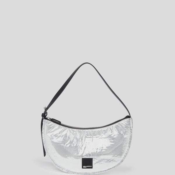 Karl Lagerfeld, Sac Demi-lune Porté Épaule Klj Métallisé Avec Logo Encadré, Femme, Argent, Taille: X00 Karl Lagerfeld