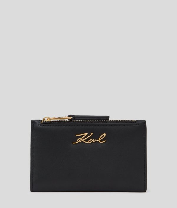 Karl Lagerfeld, Portefeuille À Deux Volets Mince K/signature, Femme, Noir/Or, Taille: X00 Karl Lagerfeld