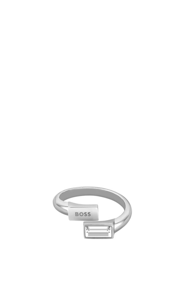 Hugo Boss Bague argentée ornée de cristaux baguette