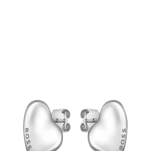 Hugo Boss Boucles d’oreilles argentées en forme de cœur avec logos