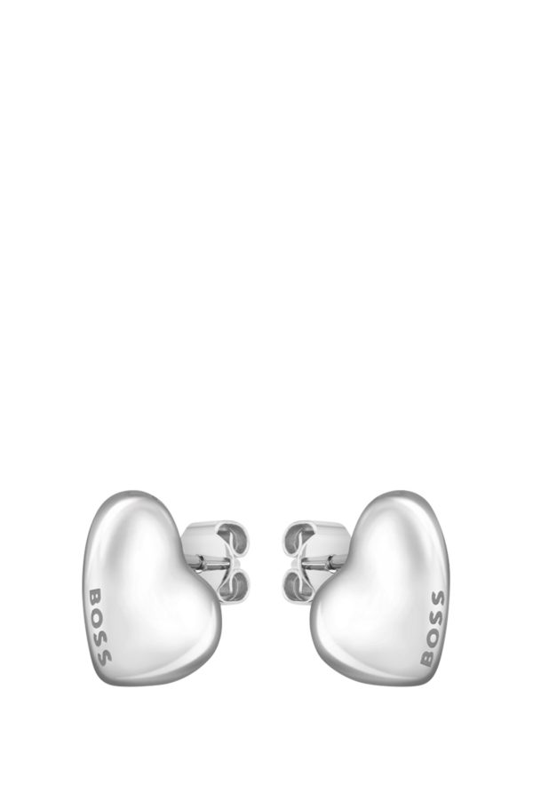 Hugo Boss Boucles d’oreilles argentées en forme de cœur avec logos