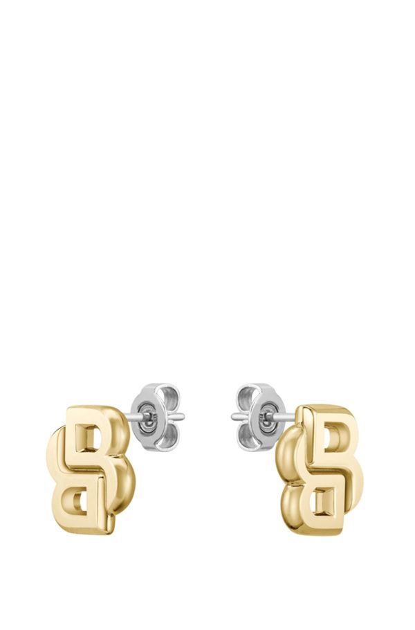 Hugo Boss Boucles d’oreilles dorées à monogramme Double B