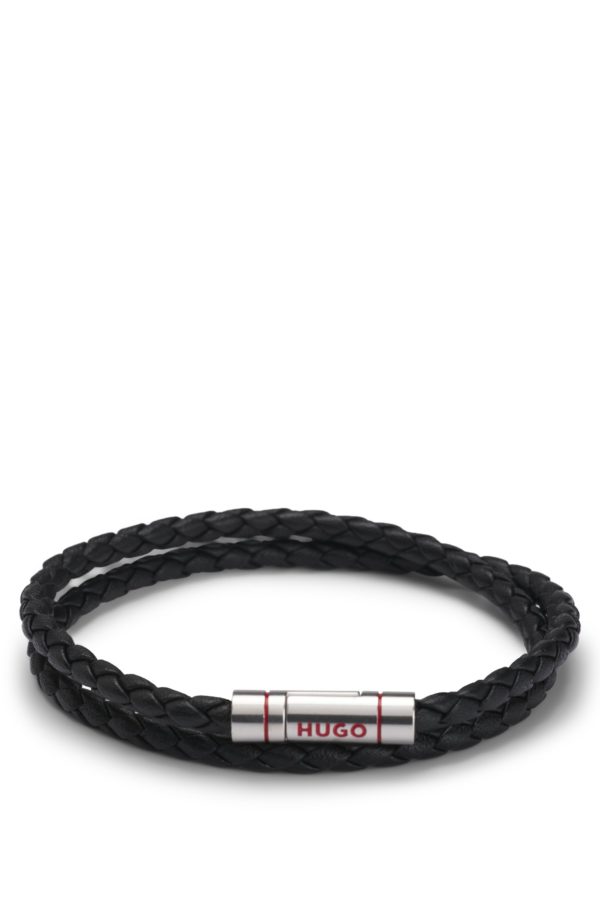 Hugo Boss Bracelet double tour en cuir tressé avec fermeture logotée