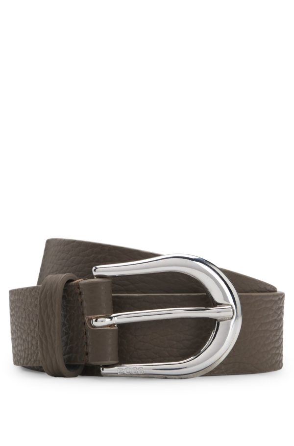 Hugo Boss Ceinture en cuir italien avec boucle en métal argenté poli