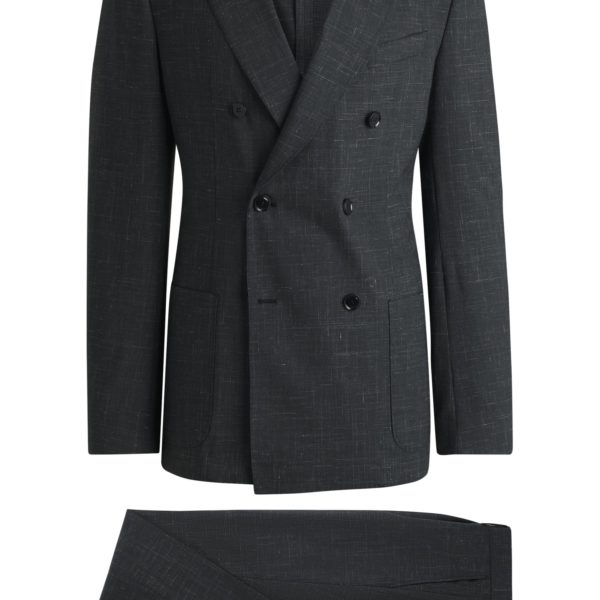 Costume Slim en laine, lin et stretch à motif – Hugo Boss
