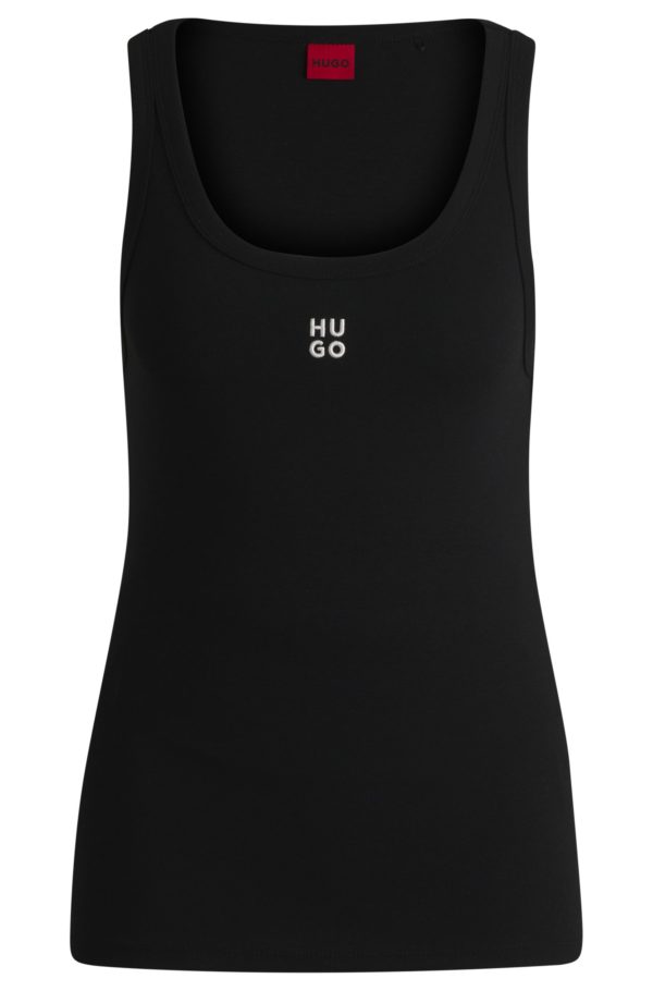 Hugo Boss Débardeur côtelé en coton mélangé à logo brodé revisité