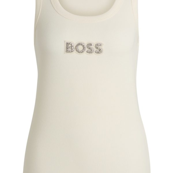Débardeur en coton stretch côtelé avec badge logoté à strass – Hugo Boss