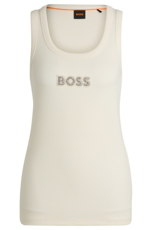 Hugo Boss Débardeur en coton stretch côtelé avec badge logoté à strass