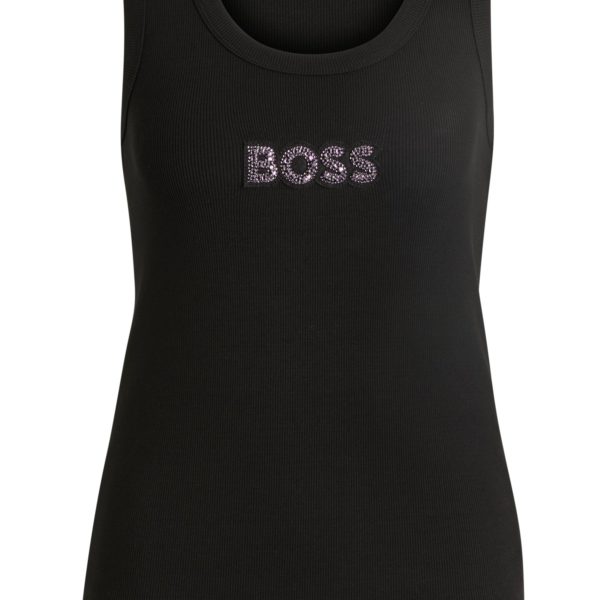 Débardeur en coton stretch côtelé avec badge logoté à strass – Hugo Boss