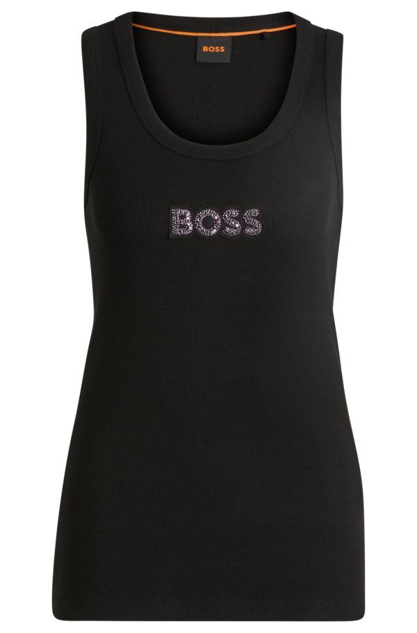Hugo Boss Débardeur en coton stretch côtelé avec badge logoté à strass