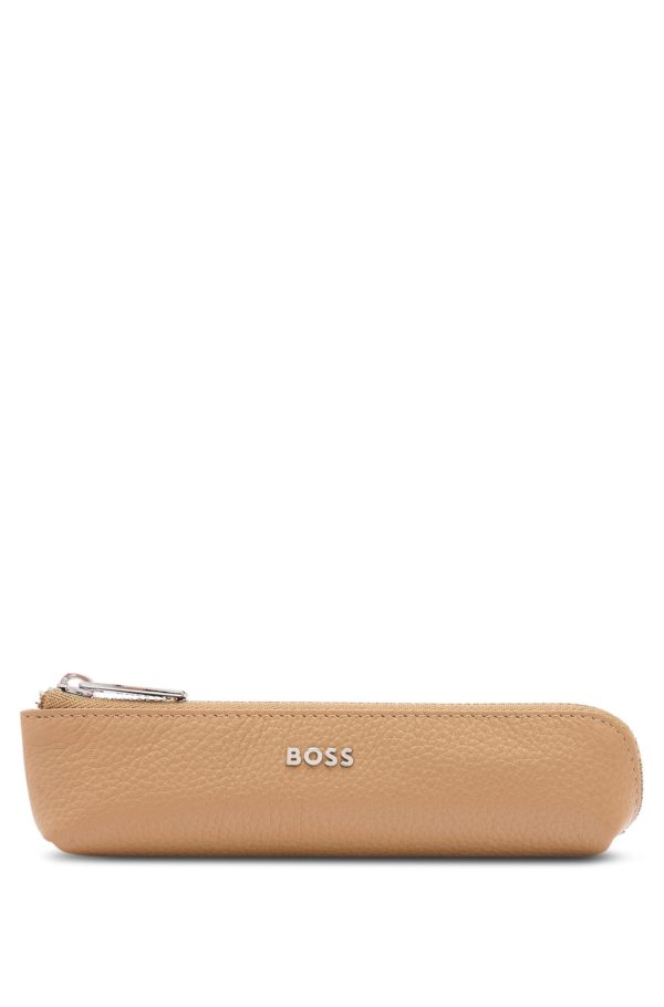 Hugo Boss Étui à stylos en cuir grainé camel avec lettres logo