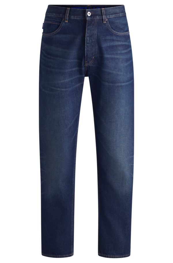 Hugo Boss Jean Regular en denim bleu foncé stone-washed
